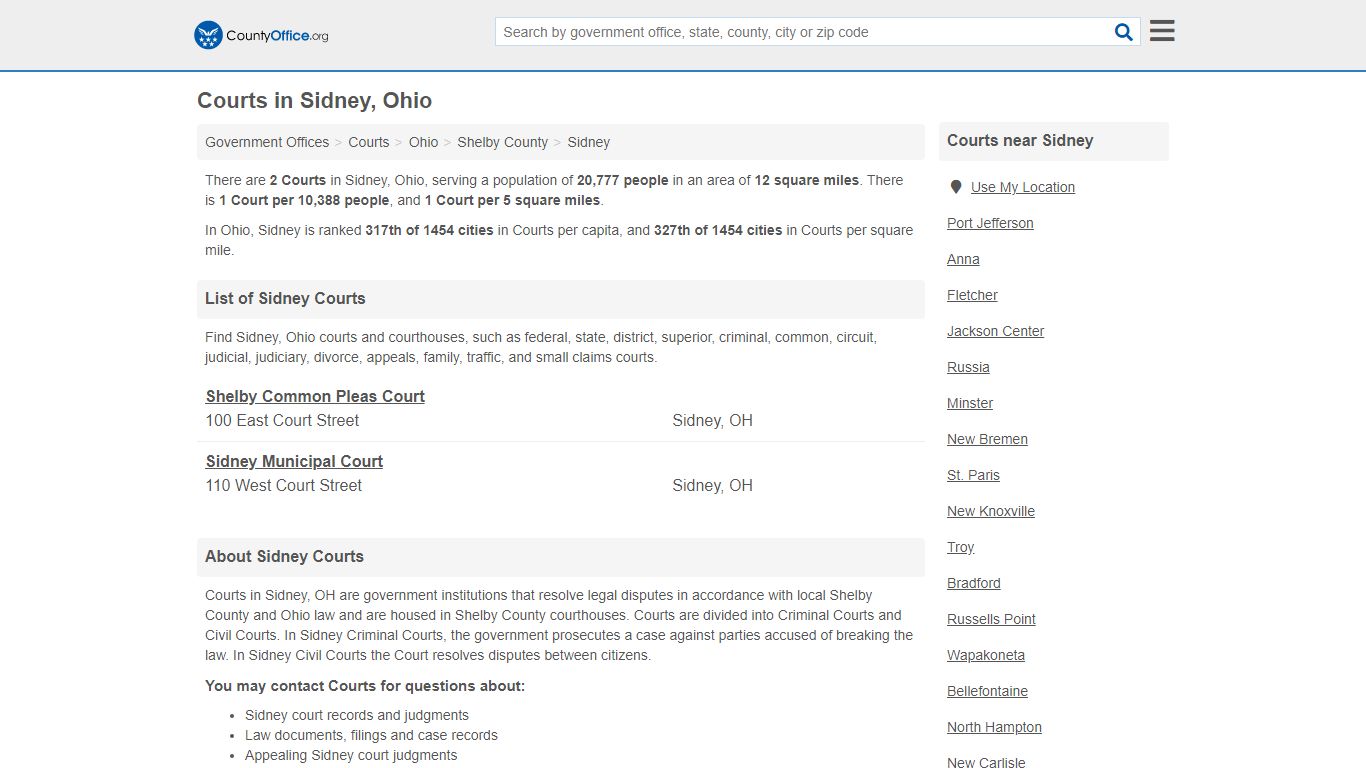 Courts - Sidney, OH (Court Records & Calendars) - County Office